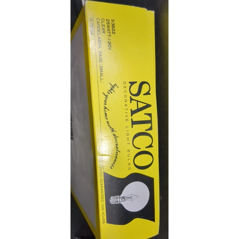 SATCO Box of 25 SATCO S3822 25W 120V Candelabra Base