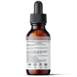 100% Pure Vitamin E Oil for Skin, Face, Hair & Nails Cuticle | Natural D - Alpha Tocopherol | High Strength Concentrated Antioxidant 30 ML