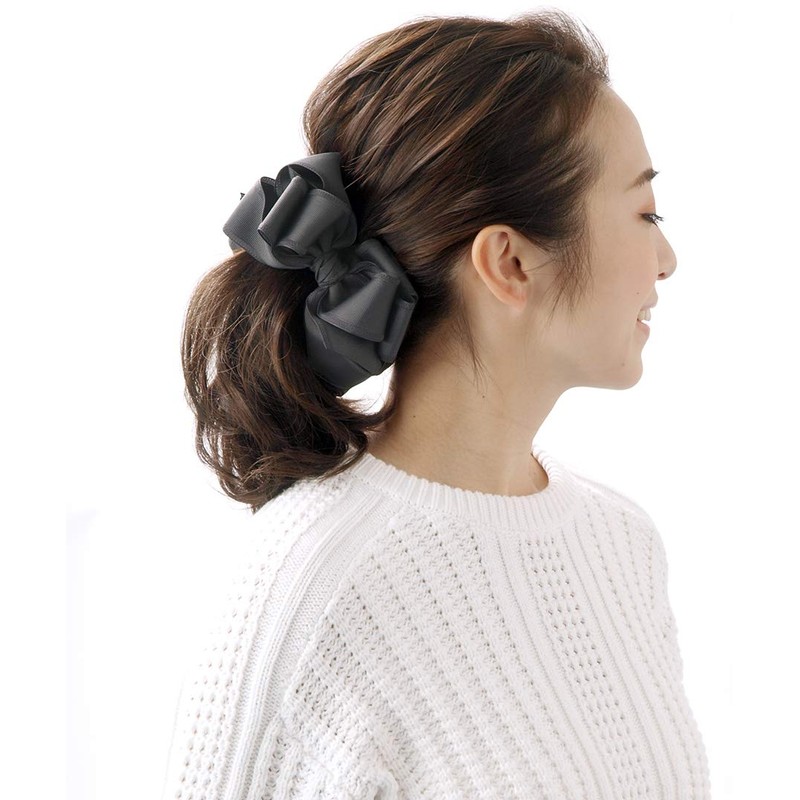 VINGTAINE H7167-GY Volume Ribbon, Banana Clip, Basic, Elegant, Multi-Layered Ribbon,