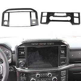 Korlot Carbon Fiber Central Control Panel Cover Tirm for Ford F150 2021+(AC+Navigation)