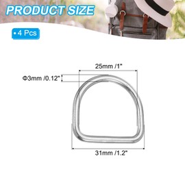 PATIKIL 2.6" Metal D-Rings, 4 Pcs 304 Stainless Steel D Ring Welded Solid Dee Rings DIY Accessories for Belts Sewing Dog Collars Webbing Straps, 8x50mm