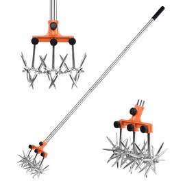 BARAYSTUS Rotary Cultivator Garden Rotary Tiller Adjustable Stainless Steel Poles Hand Tiller for Soil Mixing or Reseeding Grass Lawn Tiller Total Length 57 Inch