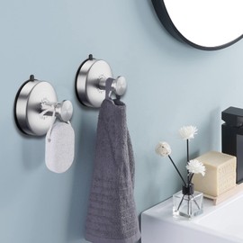 DGYB Suction Cup Hooks for Shower Brushed Nickel Bathroom Hooks Suction Set of 2 Removable Wall Hook for Hanging Towels, Robe, Loofah, Coats