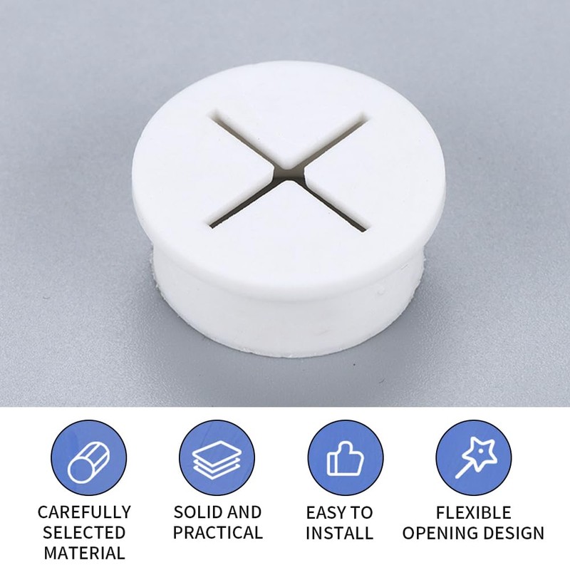 6pcs Cable Grommet Kit, White Rubber Grommets, Desk Grommet Cable