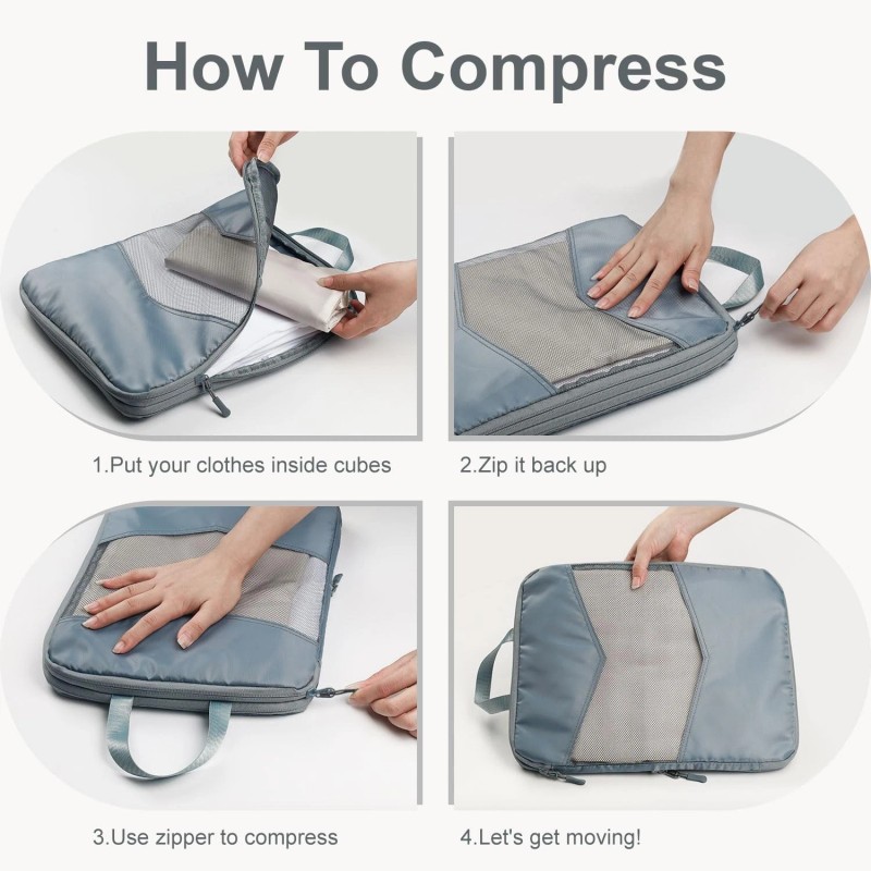 Neatevday 10 Set Compression Packing Cubes for Travel, Suitcase Organizer