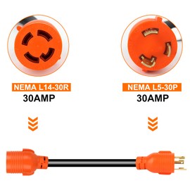 OPL5 NEMA L5-30P Male Plug to L14-30R Female 18 Inch, 4 Prong to 3 Prong Generator Plug Adapter Cord , Generator to House Inlet Box, STW 10 AWG(L5-30P/L14-30R)