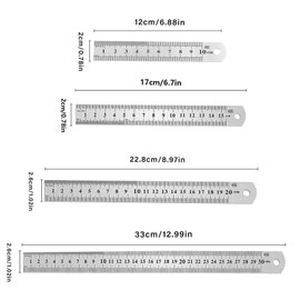 12 Pcs Stainless Steel Double Sided Ruler 10cm 15cm 20cm 8cm 30cm Metal Right for Engineering Teaching Office Drawing