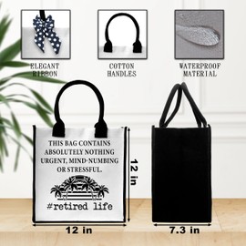Retired Tote Bag For Women, Retired Life Tote Bag, Canvas Tote Bag For Travel Shopping, Retirement Gifts Tote Bag With Ribbon, Tote Bag Gifts For Women Boss Friend, Going Away Gifts For Colleagues -41