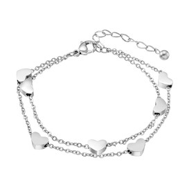 Rose Gold Heart Women's Bracelet Bracelet with Heart Pendants Double Chain Bracelet for Women Girls Bracelet Star Friendship Bracelet Friendship Bracelets, Stainless Steel