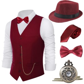 BABEYOND 1920s Mens Gatsby Gangster Vest Costume Accessories Set Fedora Hat
