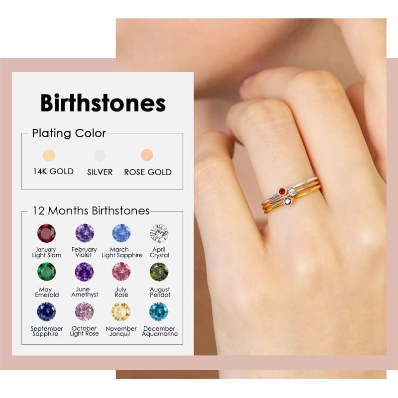 Titayen Birthstone Rings for Women Non Tarnish Trendy Stackable Birthstone