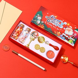 1 Pack Christmas Wax Seal Stamp Kit with Gift Box, Wax Seal Beads, 3 Wax Seal Stamp, Metallic Pen, Wax Seal Kit for Gift Wrapping, Envelope Sealing, Party Invitation (Red, Gingerbread Man)