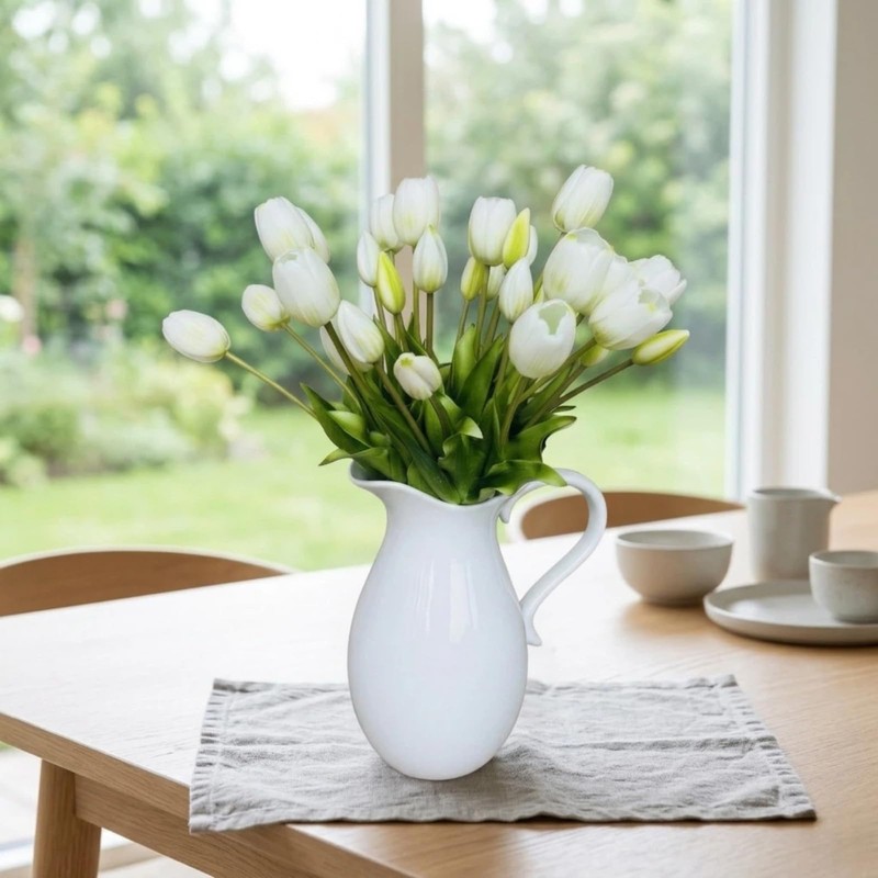 LYLYFAN 20 Pcs Artificial Tulips Flowers White Faux Tulip Flowers