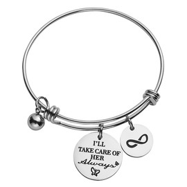 omodofo I Will Take Care of Her Always Charm Bracelet from Son in Law to Mother in Law Wedding Gift Jewelry Mothers Day Birthday Cuff Bangle