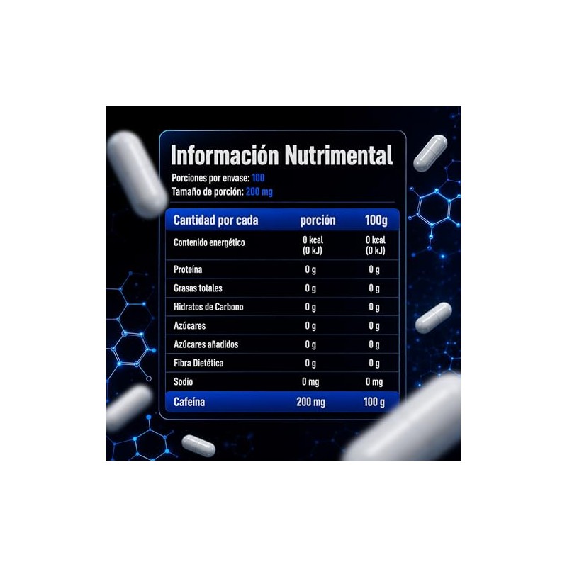 ForzaTech Cafeína 100 cápsulas de 200 mg Pre Entreno Cafeína