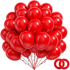 BAUANOOY 100pcs Red Balloons 12 inch, Red Latex Balloons with Red Ribbon for Birthday Baby Shower Valentines Wedding Christmas Party Decorations