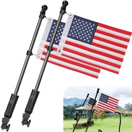 2 Pack Golf Cart Flag Holder and Flag Pole,Mount Kit,Fit for Yamaha, Club Car, EZGO Golf Cart/Golf Push Cart/Boat/Bike,Heavy Duty Aluminium Alloy Base Windproof Bracket,Included USA Flag(Black
