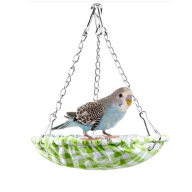 SUSOO Hanging Bird Bed with Waterproof Bite-Resistant Cotton-Linen, Skin Friendly Birds Nest Hammock Swing for Cage Accessories, Snuggle Bed House for Parrot, Conures, Parakeet, Budgies (Green)