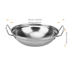 MUKCHAP 4 Pack 22cm Balti Serving Dishes, Silver Indian Curry Serving Karahi Dishes, Stainless Steel Balti Bowl with Handle