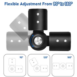 Hinged Elbow Connector Curtain Rod Corner Connector, Heavy Duty Bay Window Curtain Pole Elbow Joint Kit for 1” Curtain Rod, Adjustable Corner Curtain Pole Connector. Black