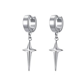 Silver Plated Star Hoop Earrings for Men Punk Star Dangle Drop Earrings (Style A)