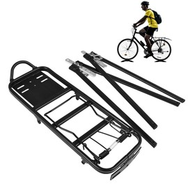154Lb Capacity Almost Universal Adjustable Bike Cargo Rack Cycling Equipment Stand Footstock Luggage Carrier Racks with Reflective Logo for V Brake Disc Brake Road Bike