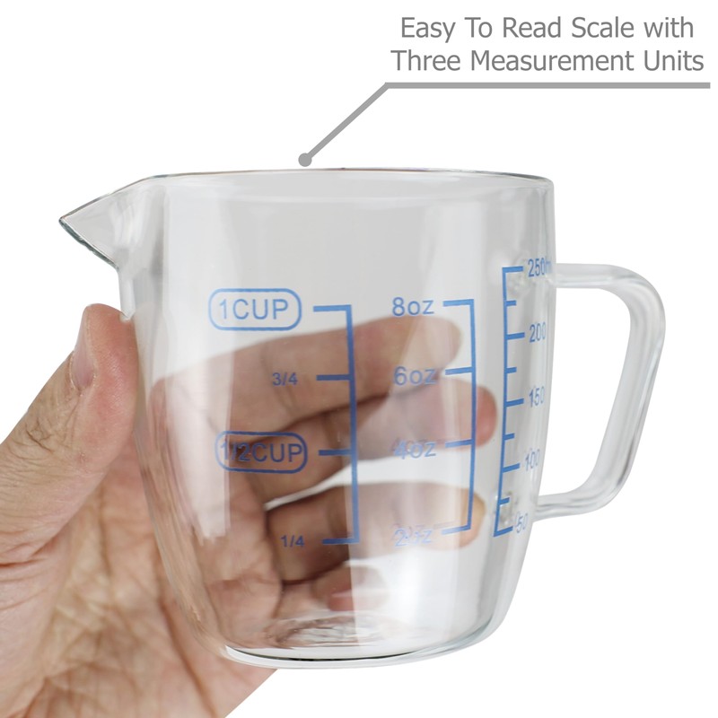 EIKS 9oz/250ml Glass Measuring Cups Coffee Milk Frothing Pitcher for