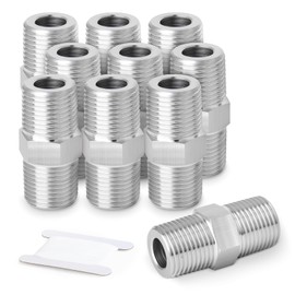 ERGAOBOY 10 Pcs 304 Stainless Steel Hex Fittings, Pipe Fitting 1/4" BSP Male Pipe x 1/4" BSP Male Pipe