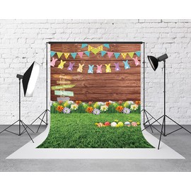 Spring Easter Decoration Backdrop 6x9FT Eggs Signpost Wooden Wall Flowers and Grass Photo Background Newborn Party Photography Banner Studio Props