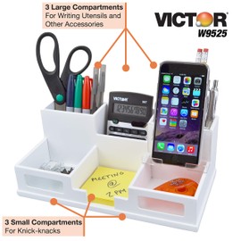Victor W9525 Pure White Desk Organizer with Smart Phone Holder™