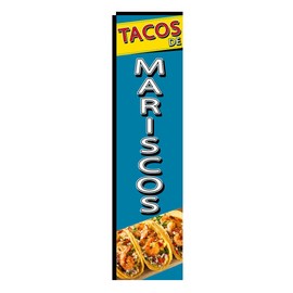 TACOS DE MARISCOS Seafood Spanish Rectangle Feather Banner Flag with 15FT Pole Kit and Ground Stake – Outdoor Advertising Swooper Flag Sign for Food Trucks, Restaurants, Street Vendors