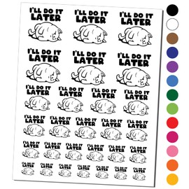I'll Do It Later Lazy Cat Temporary Tattoo Water Resistant Fake Body Art Set Collection - Black (One Sheet)