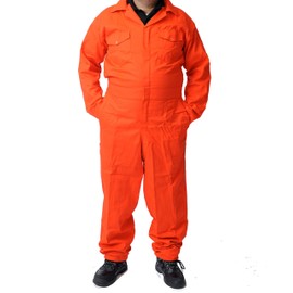 Road Master Men's Poly Cotton Coverall Overalls Painters Suit Decorators Mechanic Workwear Boiler Suit Cleaning Job Work Uniform with Two Chest Pockets, Orange, Large