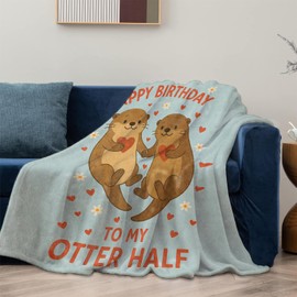 Otter Couple Birthday Blanket Gifts for Women Girls Kids, Soft Warm Lightweight Flannel Animal Throw Blankets for Bedroom Living Room Home Sofa Home Decor 50" x 60"