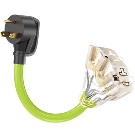 CircleRiver 30 Amp to 110V 20 Amp RV Distribution Adapter, NEMA TT-30P to 5-15R/5-20R T-Blade Household Connectors,RV/Generator Adapter Cord with LED Indicator,10 Gauge 12 inch