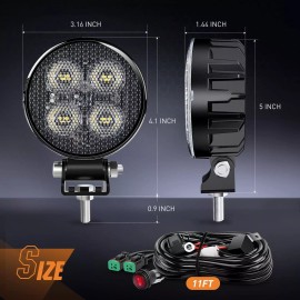 Nilight 2PCS 3Inch Led Pods Round 1500LM Built-in EMC Work Light