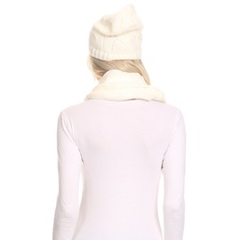 Sakkas 16138 - Olliey Long Wide Classic Cable Knit Fur Lined Infinity Scarf And Hat Set - White - OS