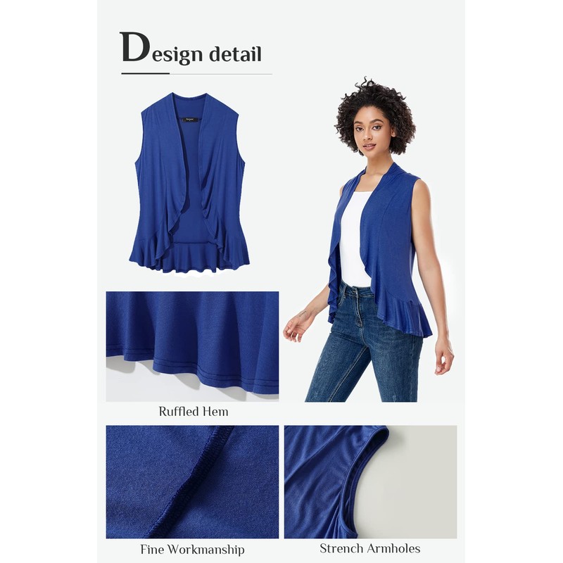 Xeoxarel Cárdigan sin mangas para mujer con frente abierto, Azul