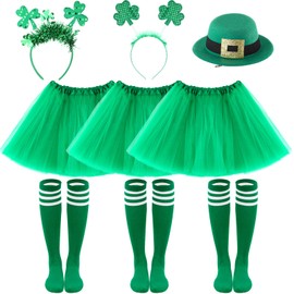 Shyyween 9 Pcs St. Patrick's Day Costume Accessories Set Shamrock Tutu Skirt Socks Headband Hat Irish Decorations Party Favor for Women