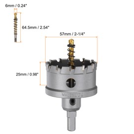 sourcing map Carbide Hole Saw Kit 57mm (2-1/4") Metal Hole Cutter Set with 5pcs Center Drill Bits Springs 1pcs Wrench for Stainless Steel Copper Iron Aluminum