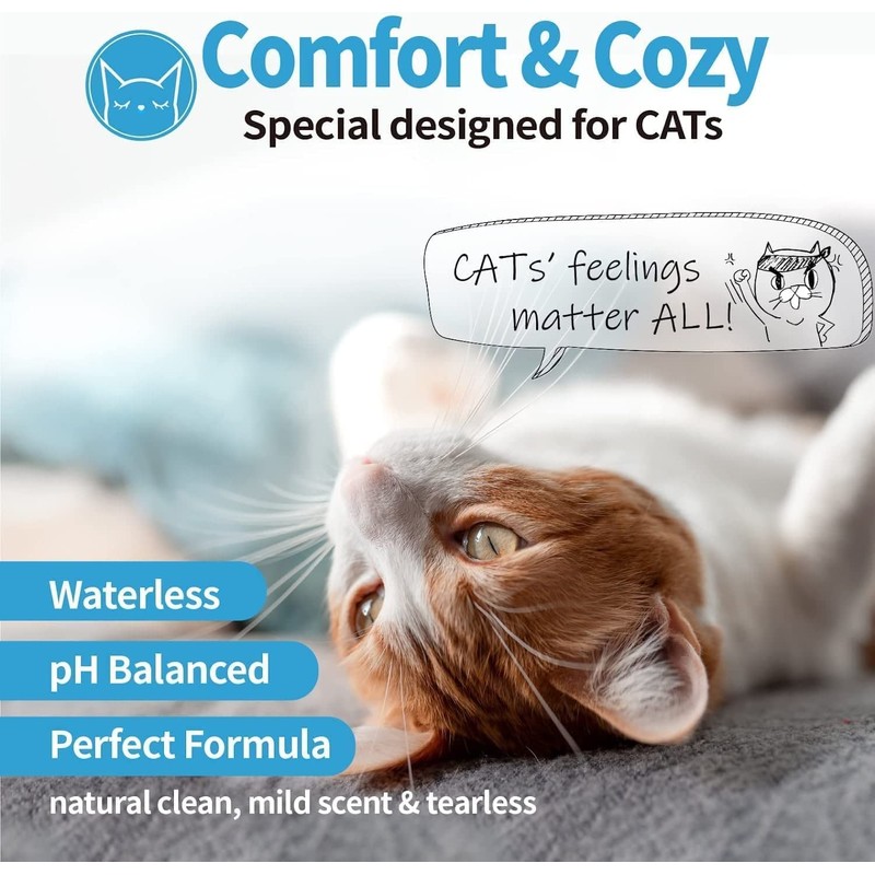 Mooncat Waterless Cat Shampoo+Cat Brush, Licking Safe Dry Shampoo for