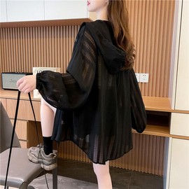 [Futier Star] UV Protection Cardigan, Ladies' Hoodie, Summer, Long Sleeve, Hooded, Sunscreen, UV Protection, Cooling Protection, Rash Guard, Thin, Sheer, Large Size, Loose Fit, Body Cover, Outings,