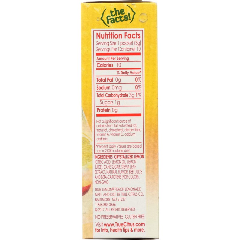 True Lemon Lemonade Stick Pack, Peach, 10 Count (Pack of