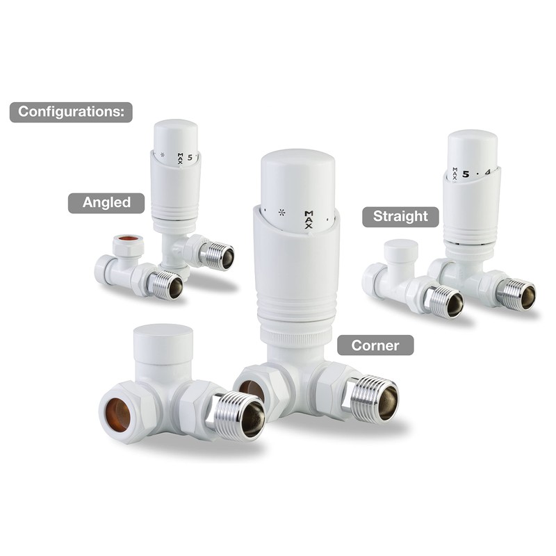 White Thermostatic Radiator Valve Angled Corner or Straight White Radiator