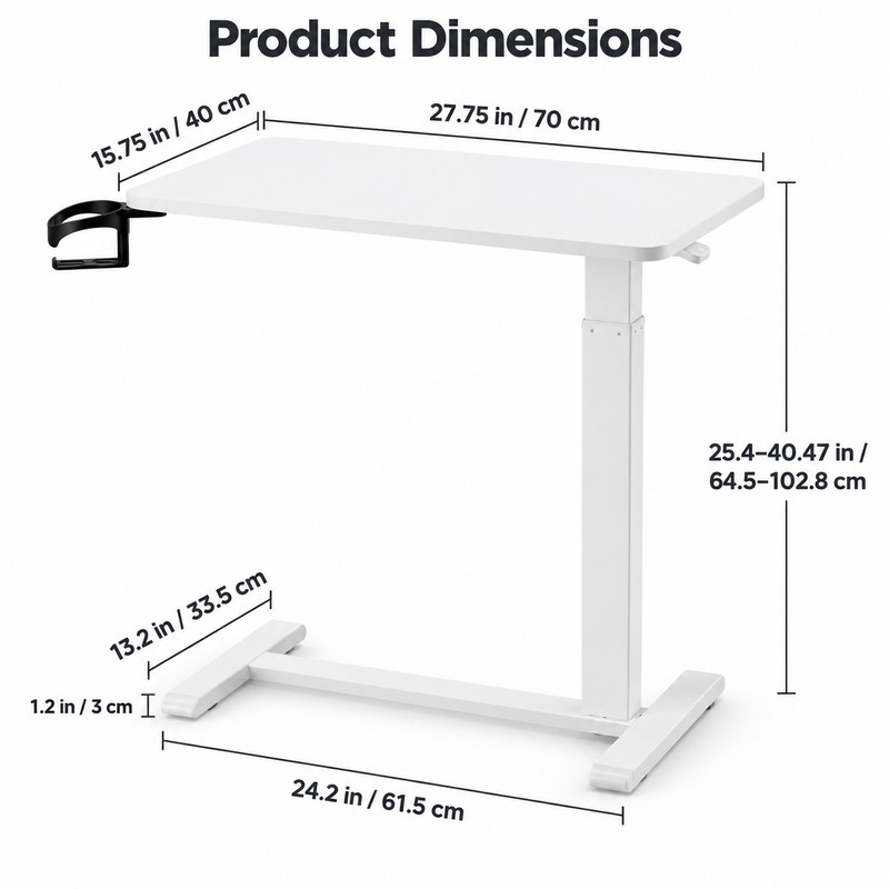 Adjustable Overbed Laptop Table – Rolling Bedside Desk with Casters