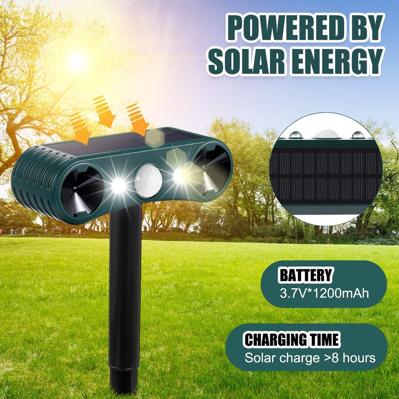 Qualirey 2 Pcs Solar Nocturnal Ultrasonic Light Animal Repeller Outdoor