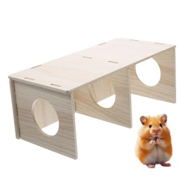 iplusmile Hamster Hiding Toys, Creative Wood Hamster Hide Natural Cabin Rat Hideout Gerbil Animals Habitat Decor Small Hamster 3 Compartment Pig Guinea Hamsters Wooden Squirrel Chamber for Small Pets