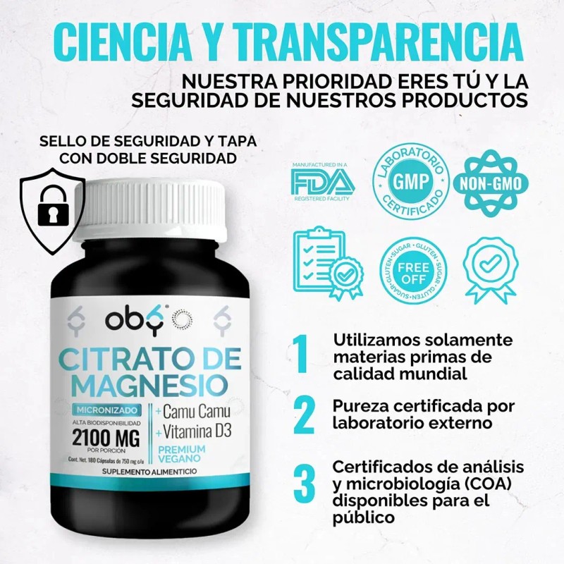 Citrato Magnesio Micronizado 2100mg Camu Vitamina Suplemento Alimenticio Oby Vitaminas