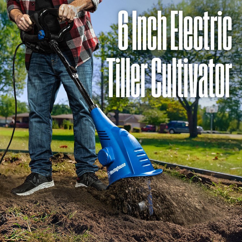 Westinghouse 6-Inch, 2.5 Amp Corded Electric Mini Tiller Cultivator for