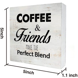 Rustic Coffee Friend Wood Box Sign Coffee & Friends Make the Perfect Blend Wooden Box Sign Farmhouse Home Kitchen Desk Shelf Decor (5 X 5 Inch)